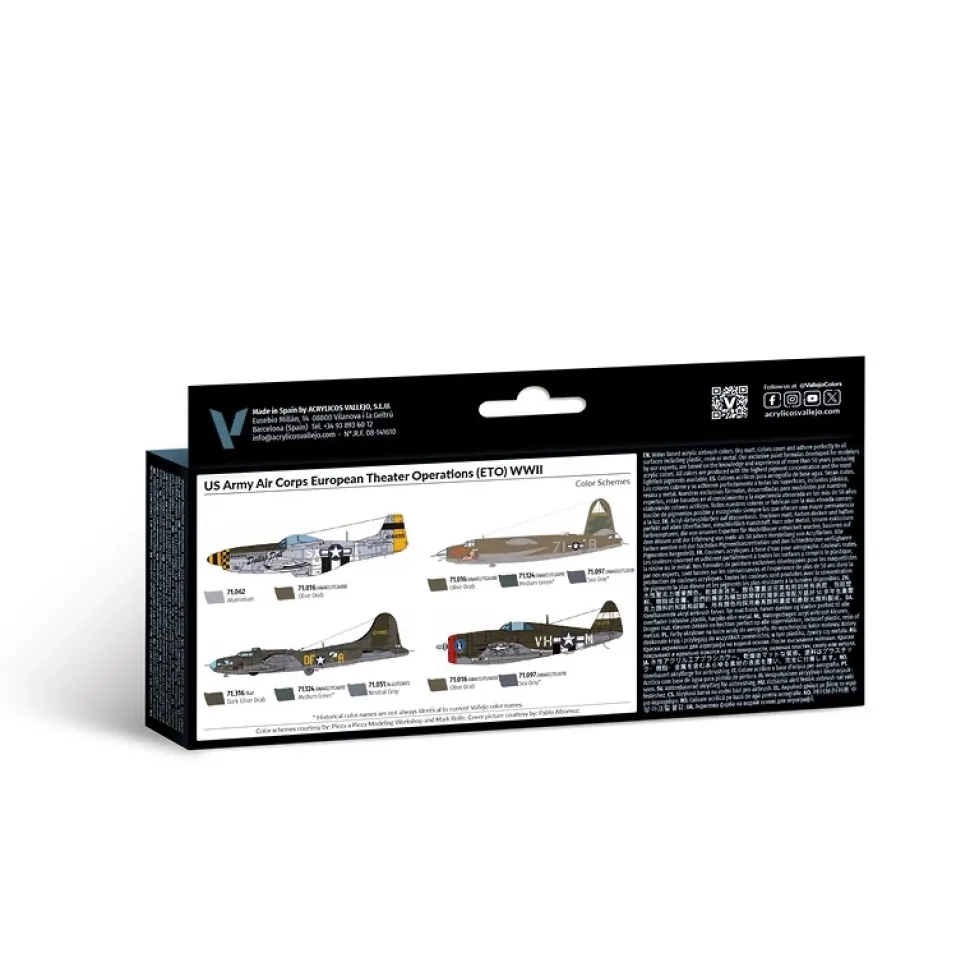 Set 8 pinturas para modelismo 182 US Army Air Corps European Theater Operations (ETO) WWII Air War Vallejo 17ml