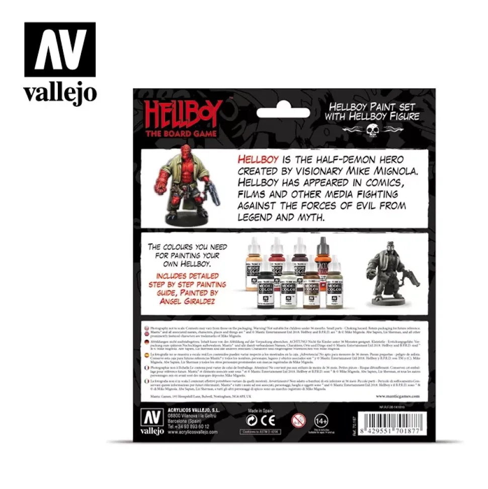 Set 8 pinturas para modelismo 187 Boardgame Hellboy Vallejo 17ml