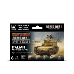 Set 6 pinturas para modelismo 209 WWII Italian Armour Infantry Wargames Flames of War Vallejo 17ml