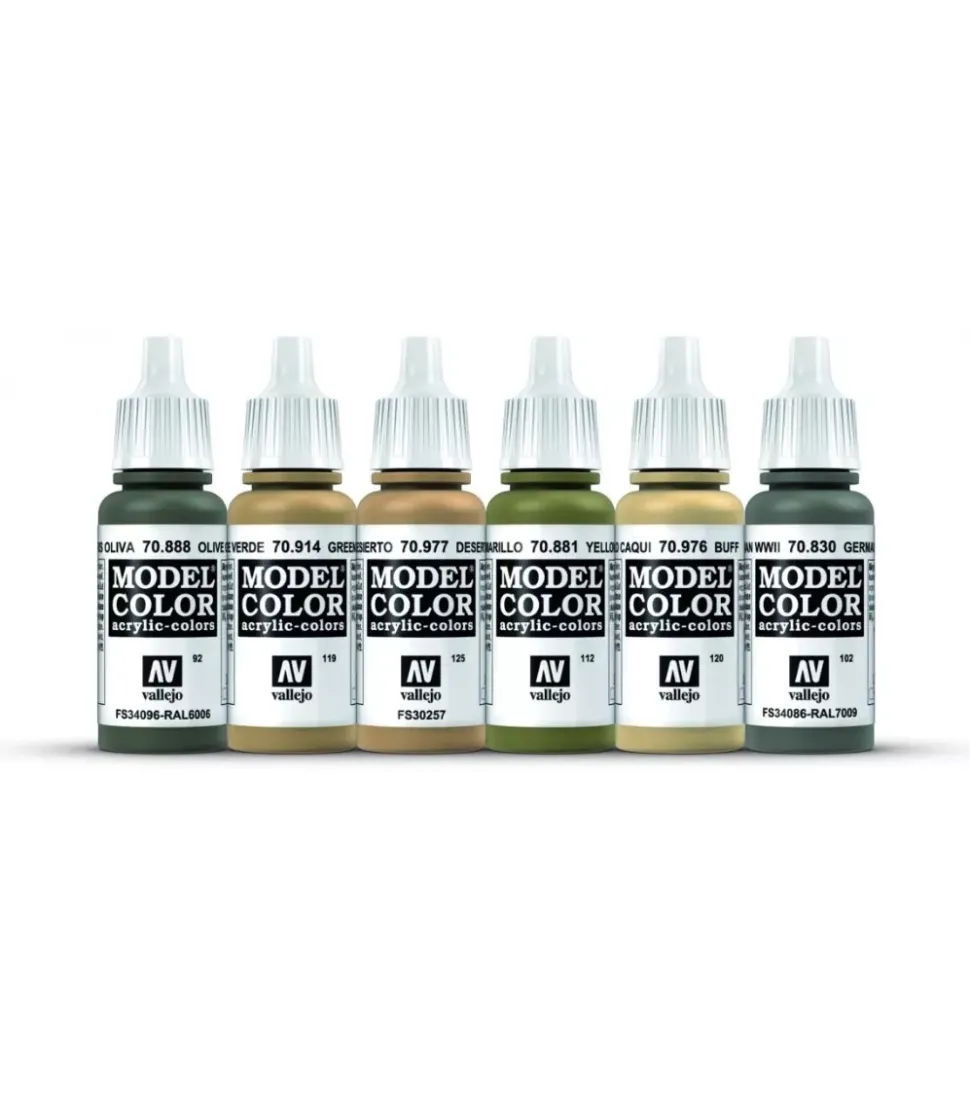 Set 6 pinturas para modelismo 209 WWII Italian Armour Infantry Wargames Flames of War Vallejo 17ml
