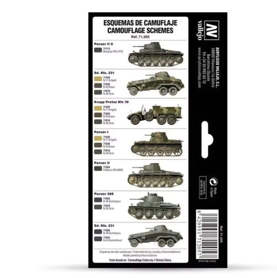 Set 8 pinturas para modelismo 205 German Colors 1927-1941 AFV Vallejo 17ml