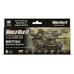 Set 8 pinturas para modelismo 222 WWIII British Armour & Infantry Wargames Flames of War Vallejo 17ml