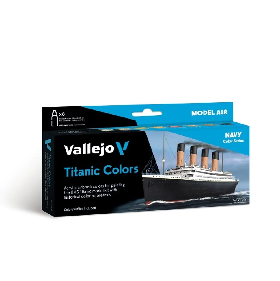 Set 8 pinturas para modelismo 646 Titanic Navy Vallejo 17ml