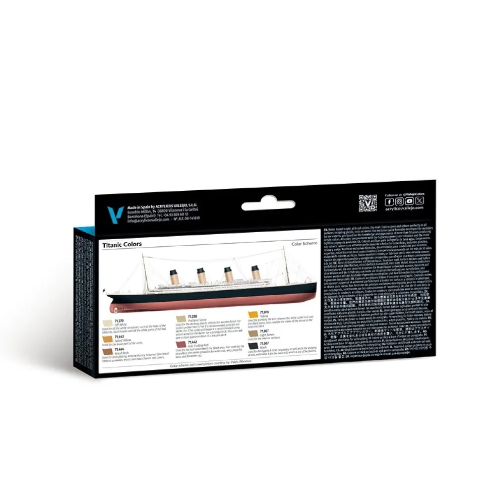 Set 8 pinturas para modelismo 646 Titanic Navy Vallejo 17ml