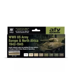 Set 8 pinturas para modelismo 625 WWII US Army Europe & North Africa 1942-1945 AFV Vallejo 17ml