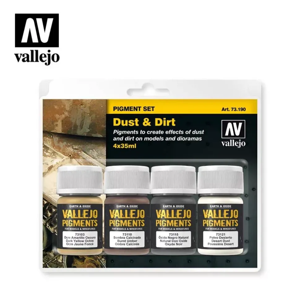 Set 4 pinturas para modelismo 190 Polvo y Suciedad Pigments FX Vallejo 35ml