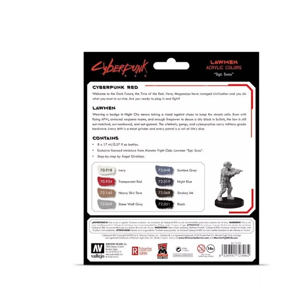 Set 8 pinturas para modelismo 201 Lawmen Cyberpunk Vallejo 17ml