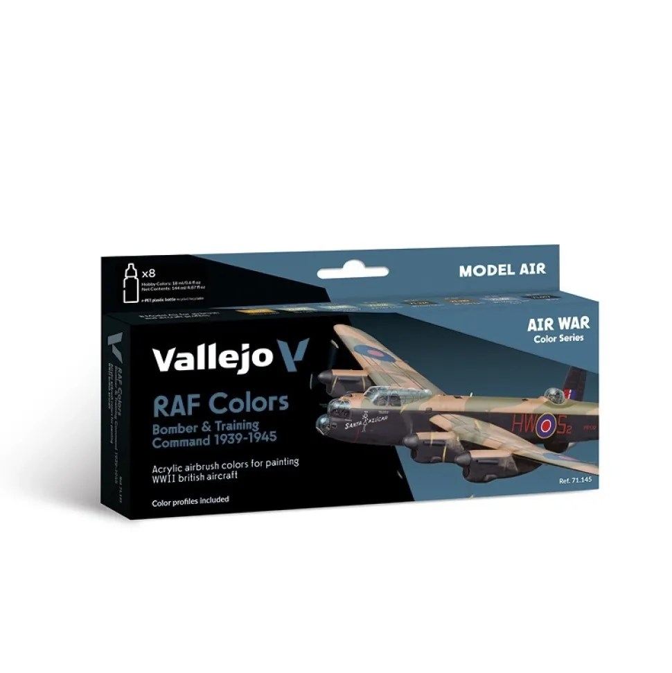 Set 8 pinturas para modelismo RAF Bomber Air War Vallejo 17ml