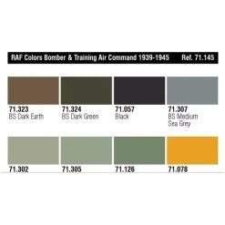 Set 8 pinturas para modelismo RAF Bomber Air War Vallejo 17ml