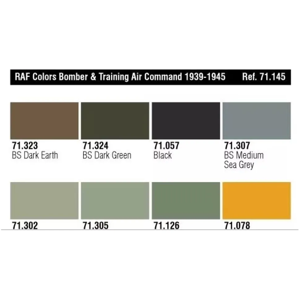 Set 8 pinturas para modelismo RAF Bomber Air War Vallejo 17ml