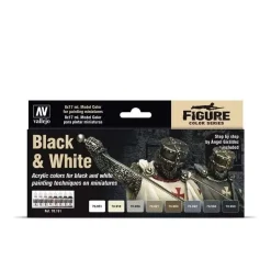 Set 8 pinturas para modelismo 151 Black & White Figure Vallejo 17ml