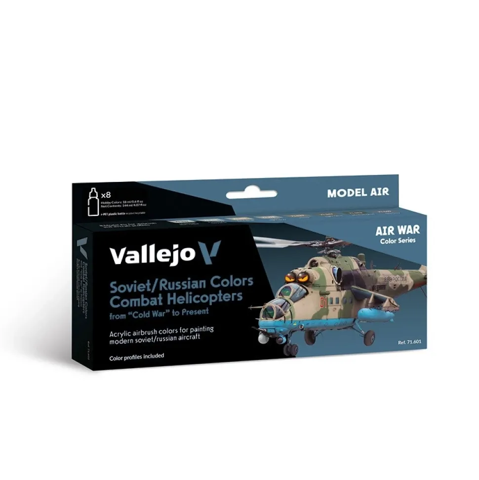 Set 8 pinturas para modelismo Soviet/Russian Combat Helicopters Air War Vallejo 17ml