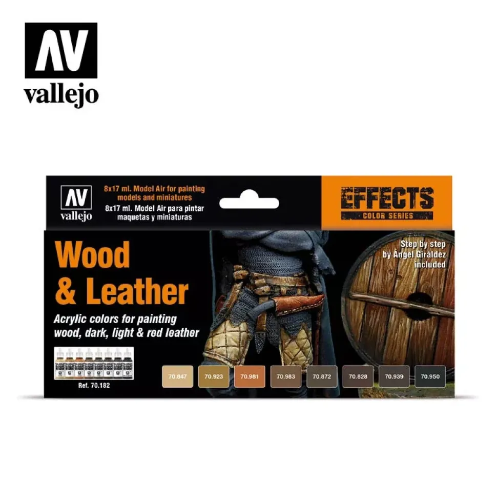 Set 8 pinturas para modelismo 182 Madera y Cuero Game Color Effects Vallejo 17ml
