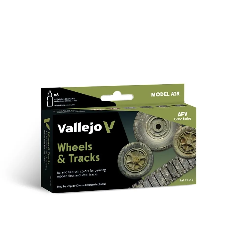 Set 6 pinturas para modelismo 213 Ruedas y cadenas AFV Vallejo 17ml