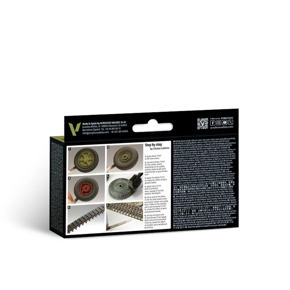 Set 6 pinturas para modelismo 213 Ruedas y cadenas AFV Vallejo 17ml