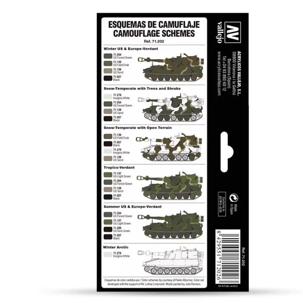 Set 8 pinturas para modelismo 202 MERDC Camo Colors AFV Vallejo 17ml