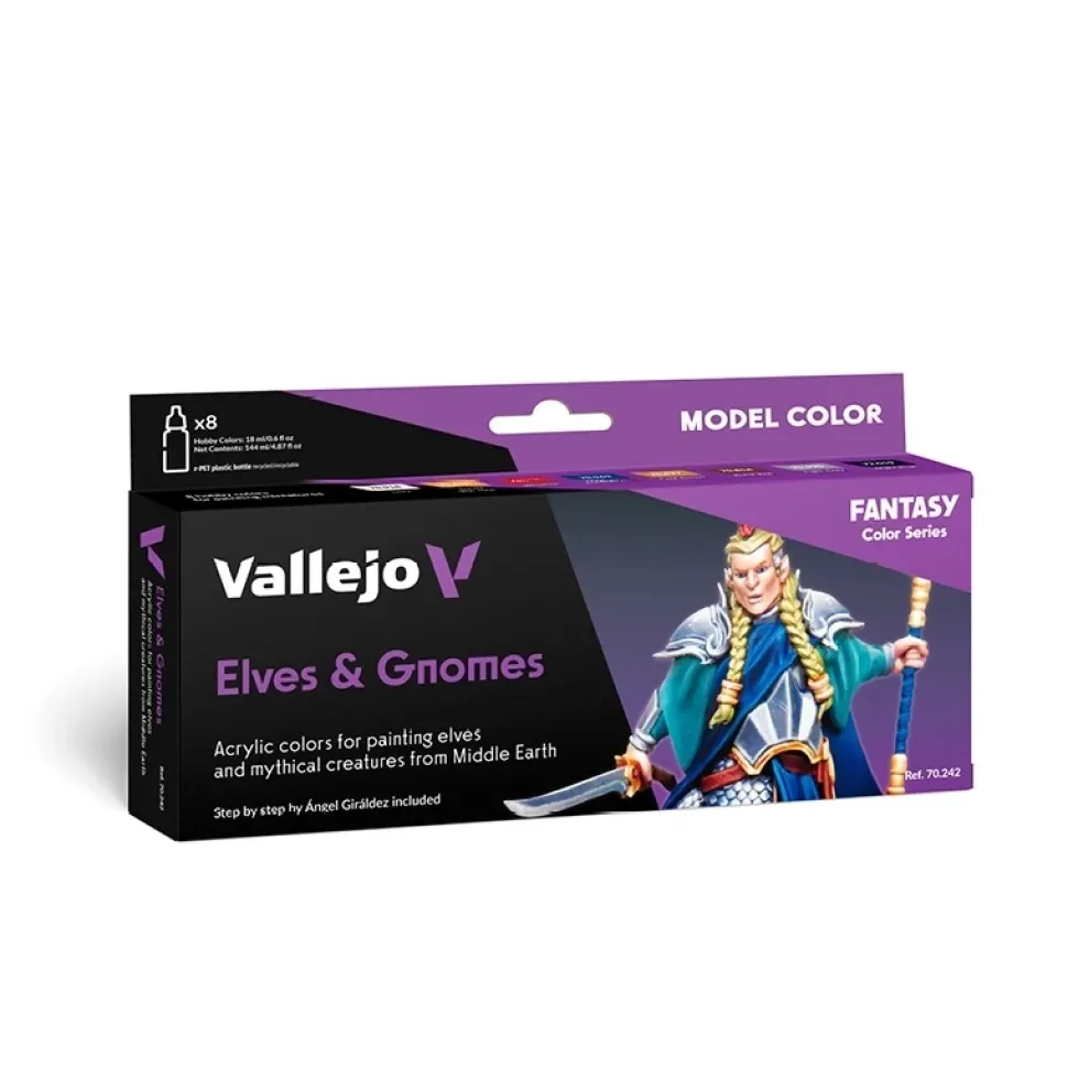 Set 8 pinturas para modelismo 242 Elfos y Gnomos Fantasy Vallejo 17ml