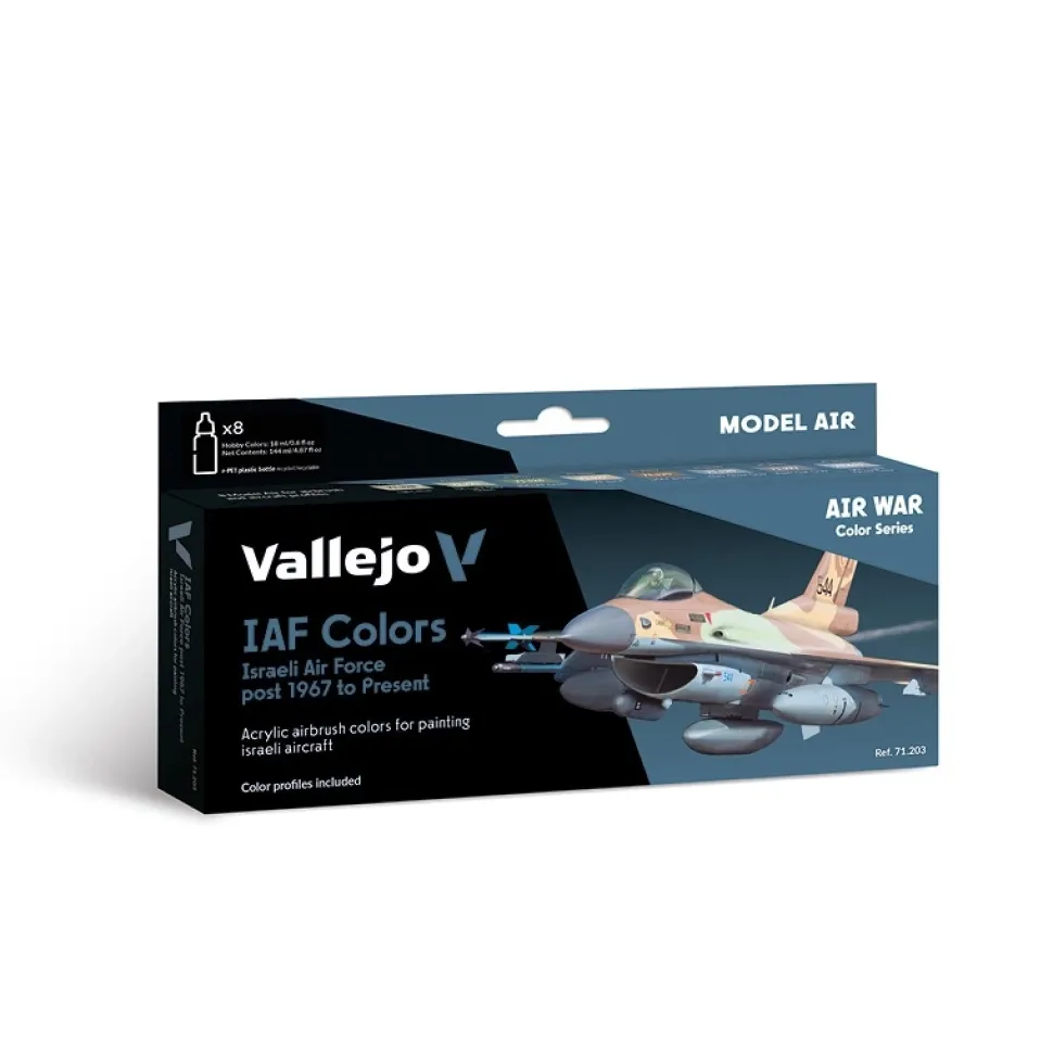 Set 8 pinturas para modelismo 203 Israeli Air Force (IAF) colors post 1967 to present Air War Vallejo 17ml