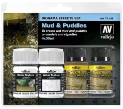 Set 4 pinturas para modelismo 189 Charcos y Barro Diorama FX Vallejo 35 ml
