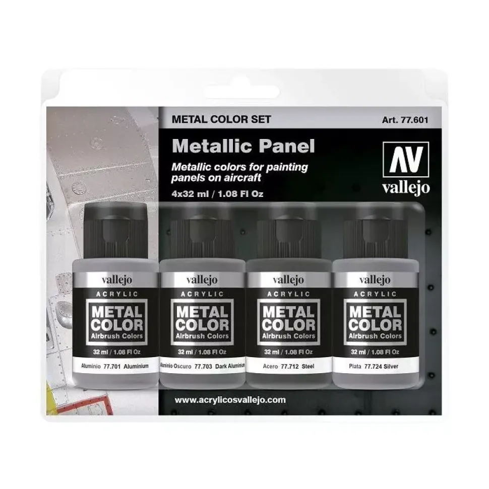 Set 4 pinturas para modelismo 601 Metallic Panel Metal Color Vallejo 32ml