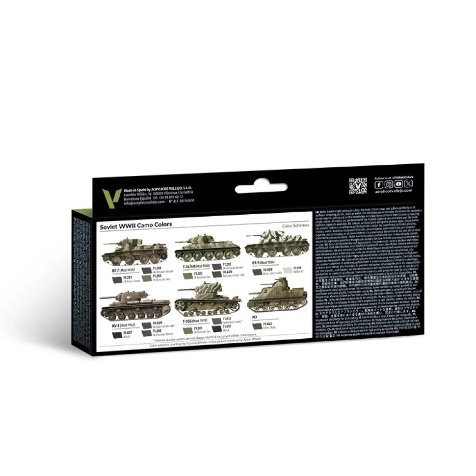 Set 8 pinturas para modelismo 188 Soviet WWII Camo Colors AFV Vallejo 17ml