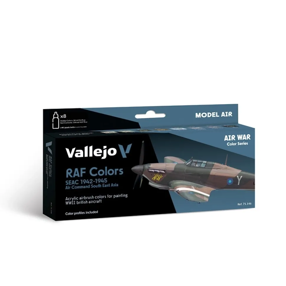 Set 8 pinturas para modelismo RAF SEAC Air War Vallejo 17ml