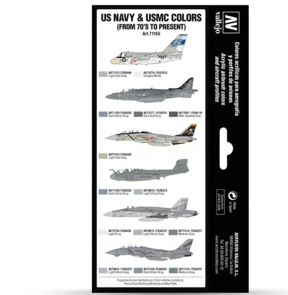 Set 8 pinturas para modelismo US NAVY & UMSC Air War Vallejo 17ml