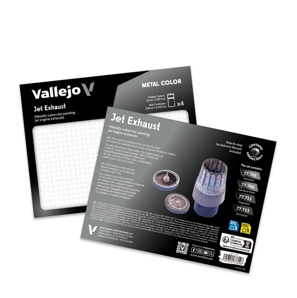 Set 4 pinturas para modelismo 602 Jet Exhaust Metal Color Vallejo 32ml