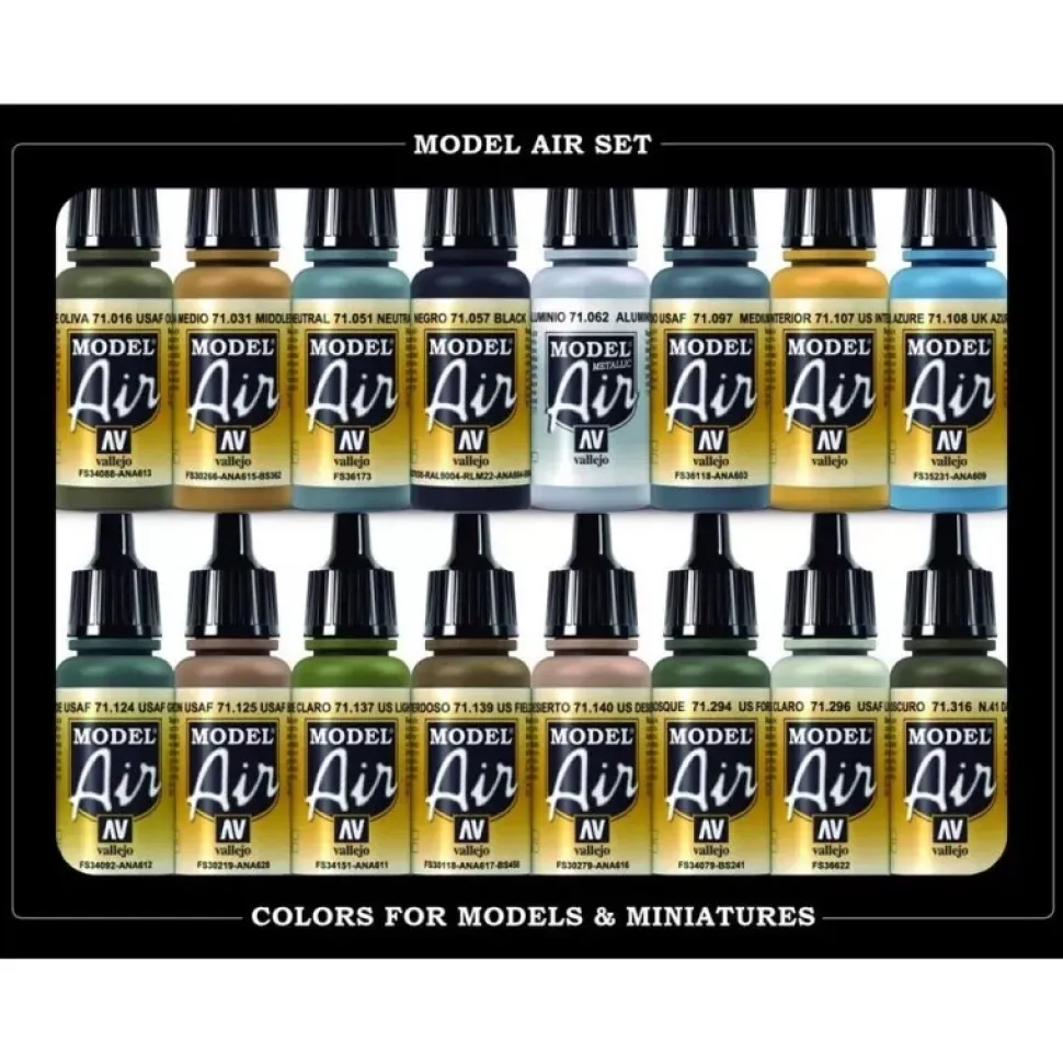 Set 16 pinturas para modelismo 185 WWII USAAF Aircraft Model Air Vallejo 17ml