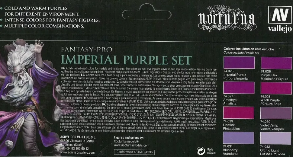 Set 8 pinturas para modelismo 104 Imperian Purple Fantasy-Pro Vallejo 17ml