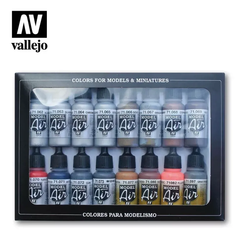 Set 16 pinturas para modelismo 181 Efectos metálicos Vallejo 17ml