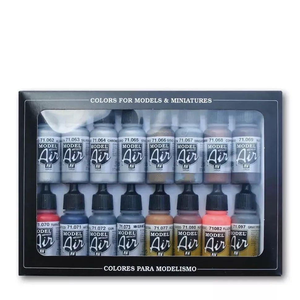 Set 16 pinturas para modelismo 181 Efectos metálicos Vallejo 17ml