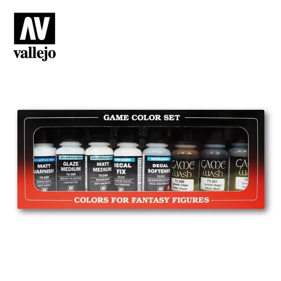 Set 8 pinturas para modelismo Auxiliares y Lavados Game Wash Vallejo 17ml