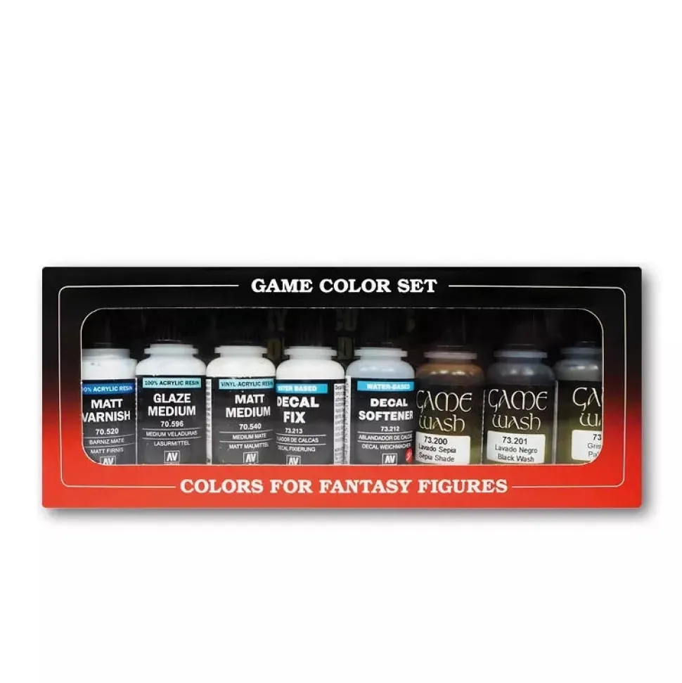 Set 8 pinturas para modelismo Auxiliares y Lavados Game Wash Vallejo 17ml