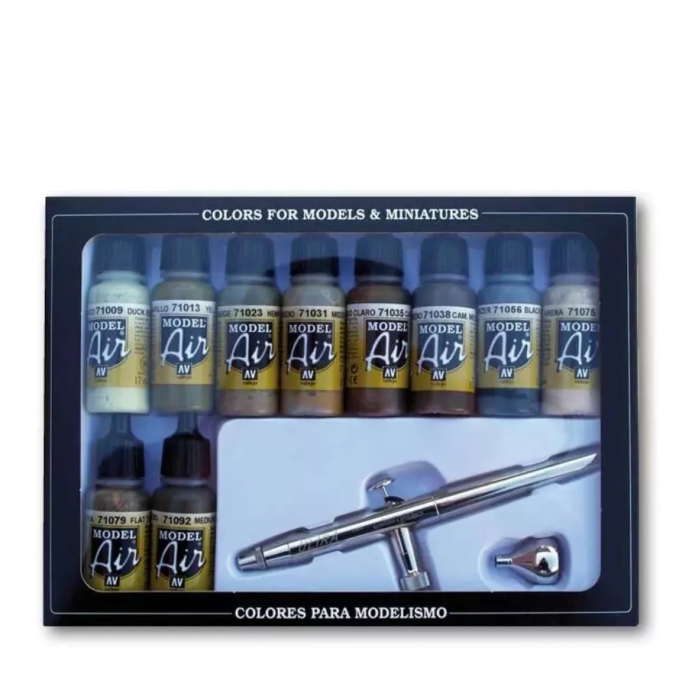 Set 10 pinturas para modelismo 168 Camuflaje y Aerógrafo Vallejo 17ml