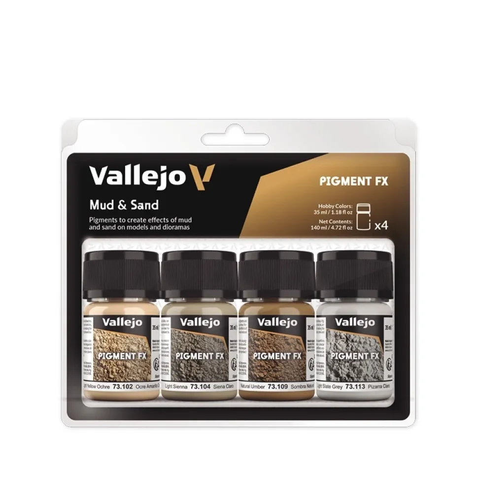 Set 4 pinturas para modelismo 191 Barro y Arena Pigments FX Vallejo 35ml