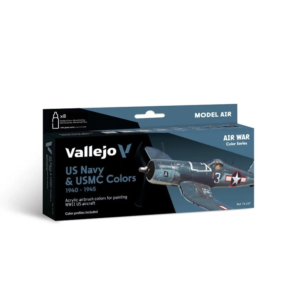 Set 8 pinturas para modelismo 157 US Navy & USMC 1940-1945 Vallejo 17ml