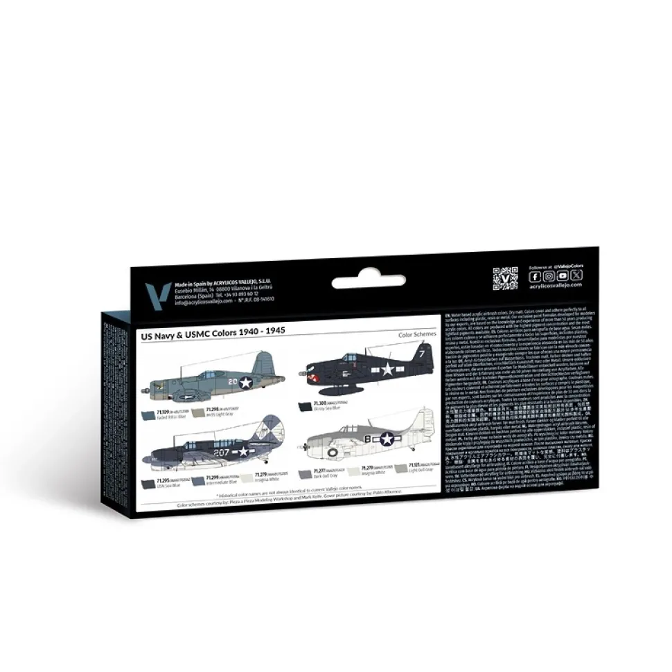 Set 8 pinturas para modelismo 157 US Navy & USMC 1940-1945 Vallejo 17ml