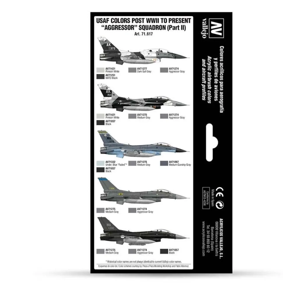 Set 8 pinturas USAF colors post WWII to present Aggressor Squadron II Vallejo 17ml