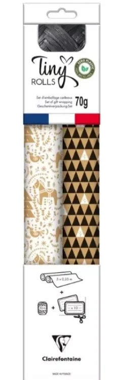 Set 2 rollos Papel de Regalo Tiny Rolls Navidad Blanco y Negro Clairefontaine