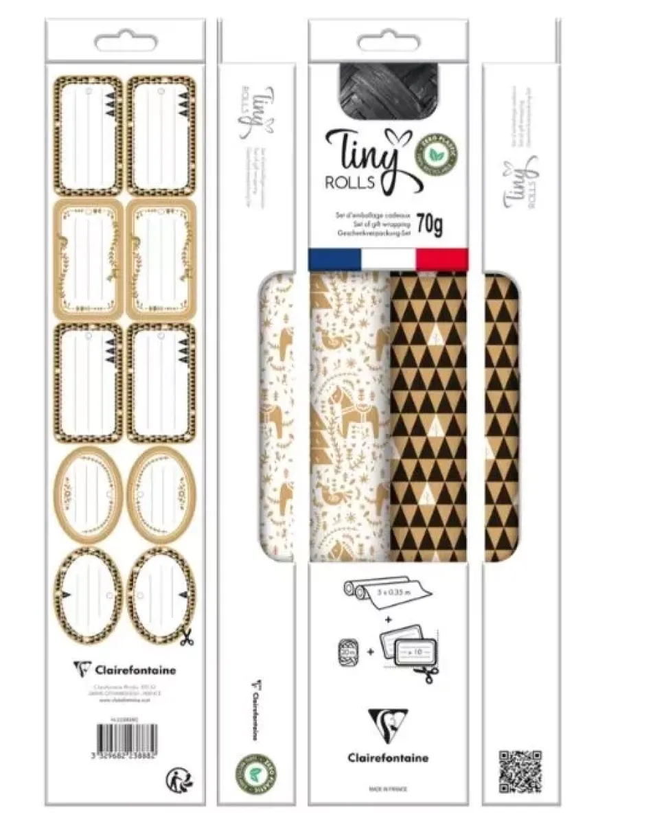 Set 2 rollos Papel de Regalo Tiny Rolls Navidad Blanco y Negro Clairefontaine