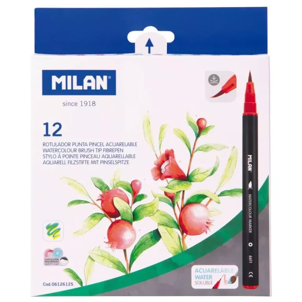 Set 12 rotuladores acuarelables pincel Milan
