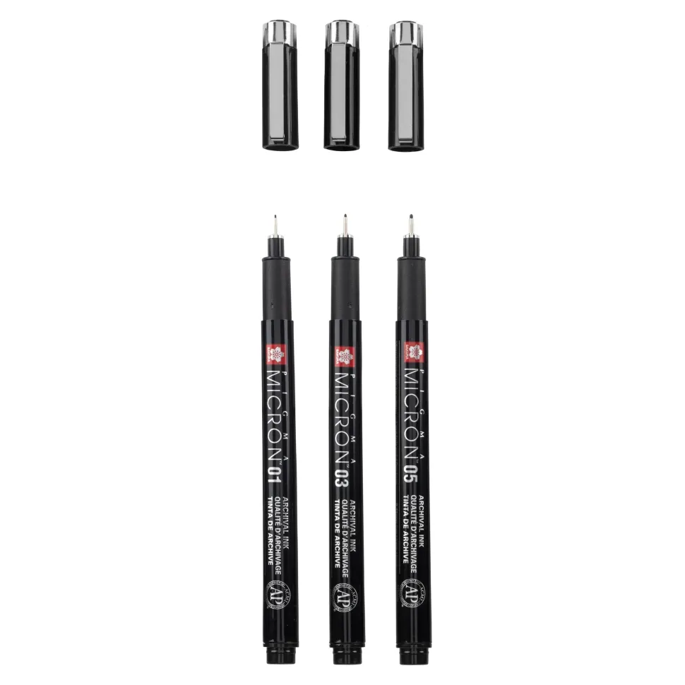 Set 3 rotuladores calibrados Pigma Micron Black Edition Sakura