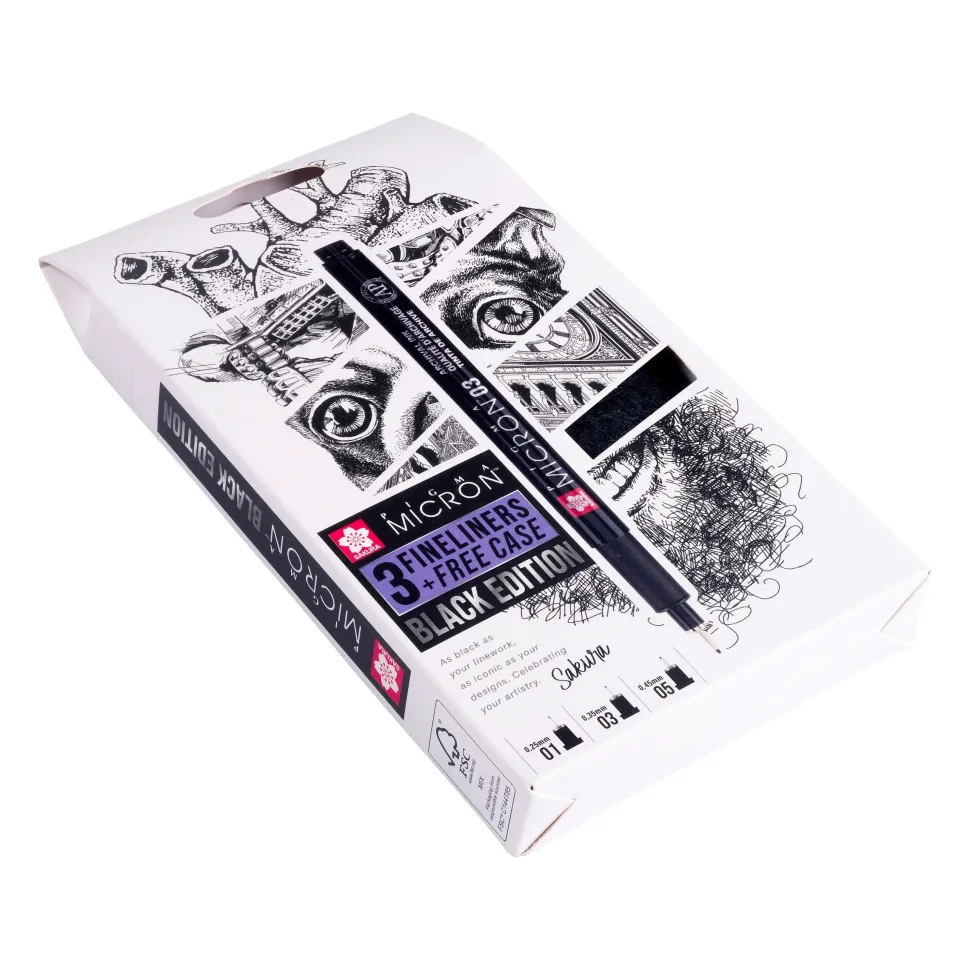 Set 3 rotuladores calibrados Pigma Micron Black Edition Sakura