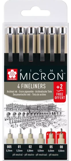 Set 4+2 rotuladores calibrados Sakura Pigma Micron