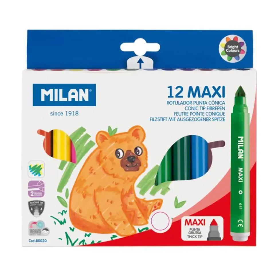 Set 12 rotuladores colores brillantes Maxi Milan