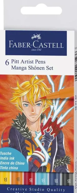 Set 6 rotuladores Manga Shônen Pitt Artist Pen Faber-Castell