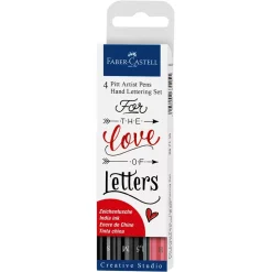 Set 4 rotuladores negro y Rojo Pitt Artist Pen Hand Lettering Faber-Castell
