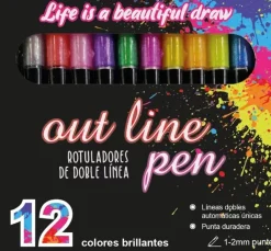 Set 12 Rotuladores Outliner Bicolor Neón Pastel Alex Bog