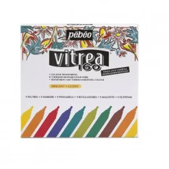 Set 9 rotuladores para vidrio al agua surtidos Vitrea 160º Pebeo